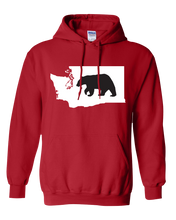 Load image into Gallery viewer, Pullover Hooded Sweatshirt Washington Red Black Bear Vibrant Design High Quality Tight Knit Ring Spun Low Maintenance Cotton Printed With The Newest Available Color Transfer Technology