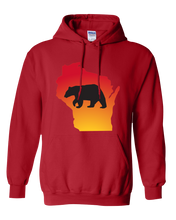 Load image into Gallery viewer, Pullover Hooded Sweatshirt Wisconsin Red Black Bear Vibrant Design High Quality Tight Knit Ring Spun Low Maintenance Cotton Printed With The Newest Available Color Transfer Technology