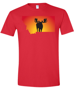 Short Sleeve T-Shirt Montana Red Moose Vibrant Design High Quality Tight Knit Ring Spun Low Maintenance Cotton Printed With The Newest Available Color Transfer Technology