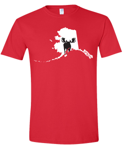 Short Sleeve T-Shirt Alaska Red Moose Vibrant Design High Quality Tight Knit Ring Spun Low Maintenance Cotton Printed With The Newest Available Color Transfer Technology