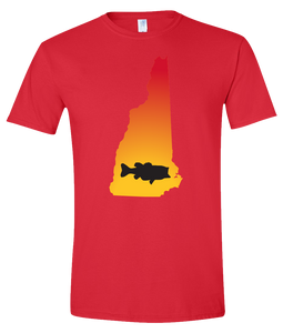 Short Sleeve T-Shirt New Hampshire Red Large Mouth Bass Vibrant Design High Quality Tight Knit Ring Spun Low Maintenance Cotton Printed With The Newest Available Color Transfer Technology