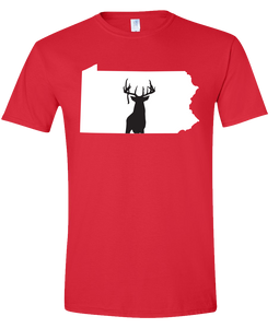 Short Sleeve T-Shirt Pennsylvania Red Whitetail Deer Vibrant Design High Quality Tight Knit Ring Spun Low Maintenance Cotton Printed With The Newest Available Color Transfer Technology