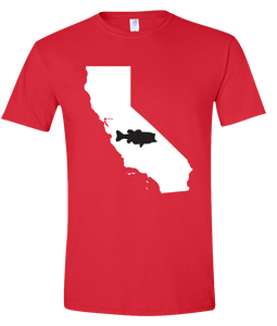 Short Sleeve T-Shirt California Red Large Mouth Bass Vibrant Design High Quality Tight Knit Ring Spun Low Maintenance Cotton Printed With The Newest Available Color Transfer Technology