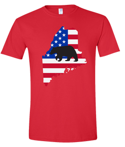 Short Sleeve T-Shirt Maine Red Black Bear Vibrant Design High Quality Tight Knit Ring Spun Low Maintenance Cotton Printed With The Newest Available Color Transfer Technology