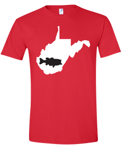 Short Sleeve T-Shirt West Virginia Red Large Mouth Bass Vibrant Design High Quality Tight Knit Ring Spun Low Maintenance Cotton Printed With The Newest Available Color Transfer Technology