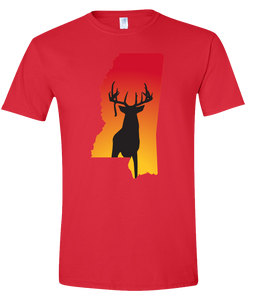 Short Sleeve T-Shirt Mississippi Red Whitetail Deer Vibrant Design High Quality Tight Knit Ring Spun Low Maintenance Cotton Printed With The Newest Available Color Transfer Technology