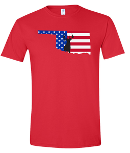 Short Sleeve T-Shirt Oklahoma Red Whitetail Deer Vibrant Design High Quality Tight Knit Ring Spun Low Maintenance Cotton Printed With The Newest Available Color Transfer Technology