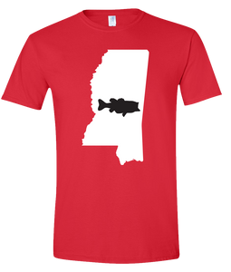 Short Sleeve T-Shirt Mississippi Red Large Mouth Bass Vibrant Design High Quality Tight Knit Ring Spun Low Maintenance Cotton Printed With The Newest Available Color Transfer Technology