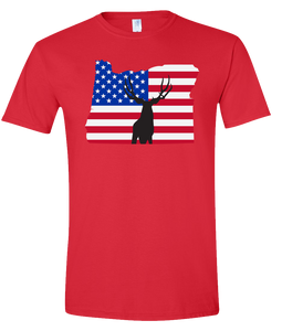 Short Sleeve T-Shirt Oregon Red Mule Deer Vibrant Design High Quality Tight Knit Ring Spun Low Maintenance Cotton Printed With The Newest Available Color Transfer Technology