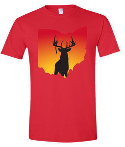 Short Sleeve T-Shirt Ohio Red Whitetail Deer Vibrant Design High Quality Tight Knit Ring Spun Low Maintenance Cotton Printed With The Newest Available Color Transfer Technology