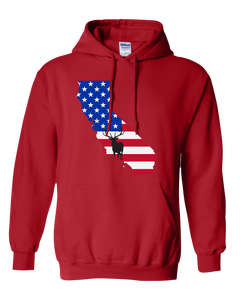 Pullover Hooded Sweatshirt California Red Elk Vibrant Design High Quality Tight Knit Ring Spun Low Maintenance Cotton Printed With The Newest Available Color Transfer Technology