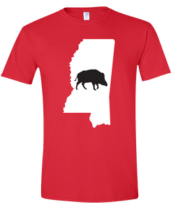 Short Sleeve T-Shirt Mississippi Red Wild Hog Vibrant Design High Quality Tight Knit Ring Spun Low Maintenance Cotton Printed With The Newest Available Color Transfer Technology