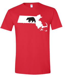 Short Sleeve T-Shirt Massachusetts Red Black Bear Vibrant Design High Quality Tight Knit Ring Spun Low Maintenance Cotton Printed With The Newest Available Color Transfer Technology