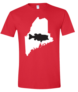 Short Sleeve T-Shirt Maine Red Large Mouth Bass Vibrant Design High Quality Tight Knit Ring Spun Low Maintenance Cotton Printed With The Newest Available Color Transfer Technology