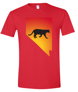 Short Sleeve T-Shirt Nevada Red Mountain Lion Vibrant Design High Quality Tight Knit Ring Spun Low Maintenance Cotton Printed With The Newest Available Color Transfer Technology