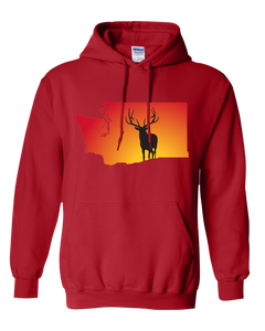 Pullover Hooded Sweatshirt Washington Red Elk Vibrant Design High Quality Tight Knit Ring Spun Low Maintenance Cotton Printed With The Newest Available Color Transfer Technology