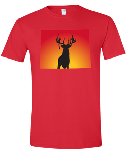 Short Sleeve T-Shirt Wyoming Red Whitetail Deer Vibrant Design High Quality Tight Knit Ring Spun Low Maintenance Cotton Printed With The Newest Available Color Transfer Technology