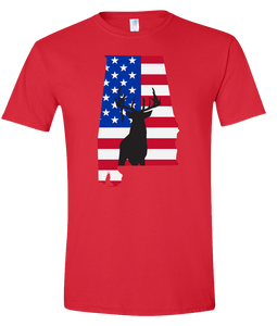 Short Sleeve T-Shirt Alabama Red Whitetail Deer Vibrant Design High Quality Tight Knit Ring Spun Low Maintenance Cotton Printed With The Newest Available Color Transfer Technology