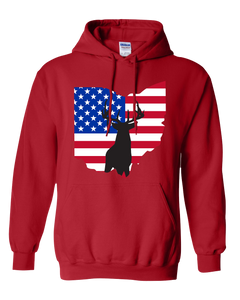 Pullover Hooded Sweatshirt Ohio Red Whitetail Deer Vibrant Design High Quality Tight Knit Ring Spun Low Maintenance Cotton Printed With The Newest Available Color Transfer Technology