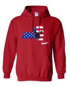 Pullover Hooded Sweatshirt New York Red Moose Vibrant Design High Quality Tight Knit Ring Spun Low Maintenance Cotton Printed With The Newest Available Color Transfer Technology