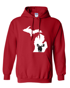 Pullover Hooded Sweatshirt Michigan Red Moose Vibrant Design High Quality Tight Knit Ring Spun Low Maintenance Cotton Printed With The Newest Available Color Transfer Technology