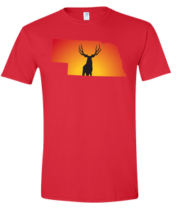 Short Sleeve T-Shirt Nebraska Red Mule Deer Vibrant Design High Quality Tight Knit Ring Spun Low Maintenance Cotton Printed With The Newest Available Color Transfer Technology