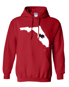 Pullover Hooded Sweatshirt Florida Red Turkey Vibrant Design High Quality Tight Knit Ring Spun Low Maintenance Cotton Printed With The Newest Available Color Transfer Technology