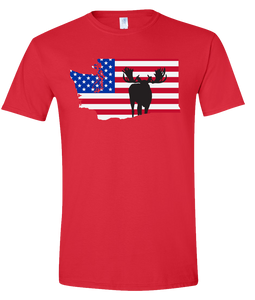 Short Sleeve T-Shirt Washington Red Moose Vibrant Design High Quality Tight Knit Ring Spun Low Maintenance Cotton Printed With The Newest Available Color Transfer Technology