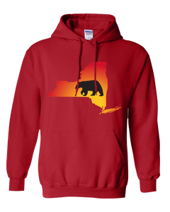Pullover Hooded Sweatshirt New York Red Black Bear Vibrant Design High Quality Tight Knit Ring Spun Low Maintenance Cotton Printed With The Newest Available Color Transfer Technology