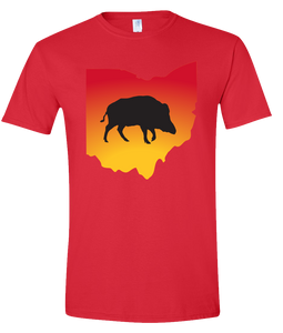 Short Sleeve T-Shirt Ohio Red Wild Hog Vibrant Design High Quality Tight Knit Ring Spun Low Maintenance Cotton Printed With The Newest Available Color Transfer Technology