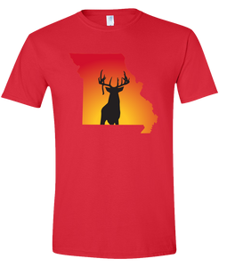 Short Sleeve T-Shirt Missouri Red Whitetail Deer Vibrant Design High Quality Tight Knit Ring Spun Low Maintenance Cotton Printed With The Newest Available Color Transfer Technology