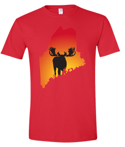 Short Sleeve T-Shirt Maine Red Moose Vibrant Design High Quality Tight Knit Ring Spun Low Maintenance Cotton Printed With The Newest Available Color Transfer Technology