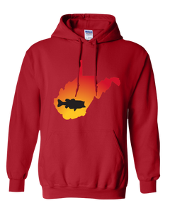 Pullover Hooded Sweatshirt West Virginia Red Large Mouth Bass Vibrant Design High Quality Tight Knit Ring Spun Low Maintenance Cotton Printed With The Newest Available Color Transfer Technology