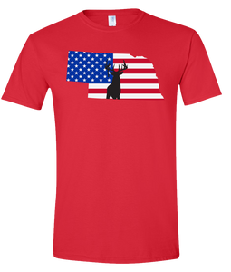 Short Sleeve T-Shirt Nebraska Red Whitetail Deer Vibrant Design High Quality Tight Knit Ring Spun Low Maintenance Cotton Printed With The Newest Available Color Transfer Technology