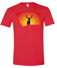 Load image into Gallery viewer, Short Sleeve T-Shirt Montana Red Mule Deer Vibrant Design High Quality Tight Knit Ring Spun Low Maintenance Cotton Printed With The Newest Available Color Transfer Technology