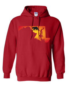 Pullover Hooded Sweatshirt Maryland Red Black Bear Vibrant Design High Quality Tight Knit Ring Spun Low Maintenance Cotton Printed With The Newest Available Color Transfer Technology