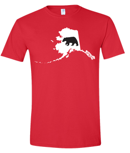 Short Sleeve T-Shirt Alaska Red Black Bear Vibrant Design High Quality Tight Knit Ring Spun Low Maintenance Cotton Printed With The Newest Available Color Transfer Technology