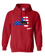 Load image into Gallery viewer, Pullover Hooded Sweatshirt New York Red Black Bear Vibrant Design High Quality Tight Knit Ring Spun Low Maintenance Cotton Printed With The Newest Available Color Transfer Technology