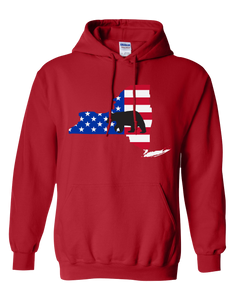 Pullover Hooded Sweatshirt New York Red Black Bear Vibrant Design High Quality Tight Knit Ring Spun Low Maintenance Cotton Printed With The Newest Available Color Transfer Technology