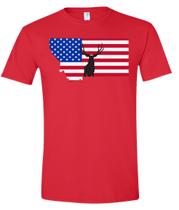 Short Sleeve T-Shirt Montana Red Mule Deer Vibrant Design High Quality Tight Knit Ring Spun Low Maintenance Cotton Printed With The Newest Available Color Transfer Technology