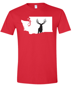 Short Sleeve T-Shirt Washington Red Mule Deer Vibrant Design High Quality Tight Knit Ring Spun Low Maintenance Cotton Printed With The Newest Available Color Transfer Technology
