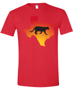 Short Sleeve T-Shirt Texas Red Mountain Lion Vibrant Design High Quality Tight Knit Ring Spun Low Maintenance Cotton Printed With The Newest Available Color Transfer Technology