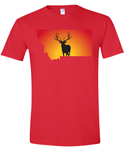 Short Sleeve T-Shirt Montana Red Elk Vibrant Design High Quality Tight Knit Ring Spun Low Maintenance Cotton Printed With The Newest Available Color Transfer Technology