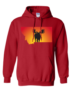 Pullover Hooded Sweatshirt Montana Red Moose Vibrant Design High Quality Tight Knit Ring Spun Low Maintenance Cotton Printed With The Newest Available Color Transfer Technology