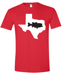 Short Sleeve T-Shirt Texas Red Large Mouth Bass Vibrant Design High Quality Tight Knit Ring Spun Low Maintenance Cotton Printed With The Newest Available Color Transfer Technology