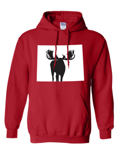 Pullover Hooded Sweatshirt Wyoming Red Moose Vibrant Design High Quality Tight Knit Ring Spun Low Maintenance Cotton Printed With The Newest Available Color Transfer Technology