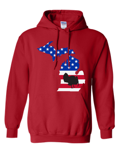 Pullover Hooded Sweatshirt Michigan Red Turkey Vibrant Design High Quality Tight Knit Ring Spun Low Maintenance Cotton Printed With The Newest Available Color Transfer Technology