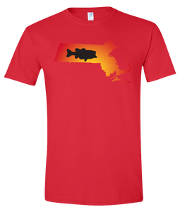Short Sleeve T-Shirt Massachusetts Red Large Mouth Bass Vibrant Design High Quality Tight Knit Ring Spun Low Maintenance Cotton Printed With The Newest Available Color Transfer Technology