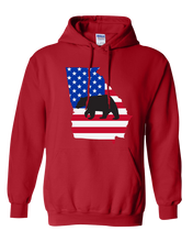 Load image into Gallery viewer, Pullover Hooded Sweatshirt Georgia Red Black Bear Vibrant Design High Quality Tight Knit Ring Spun Low Maintenance Cotton Printed With The Newest Available Color Transfer Technology