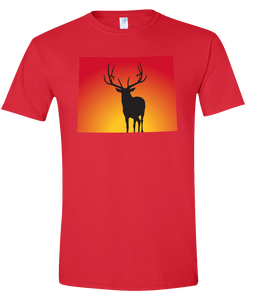 Short Sleeve T-Shirt Wyoming Red Elk Vibrant Design High Quality Tight Knit Ring Spun Low Maintenance Cotton Printed With The Newest Available Color Transfer Technology